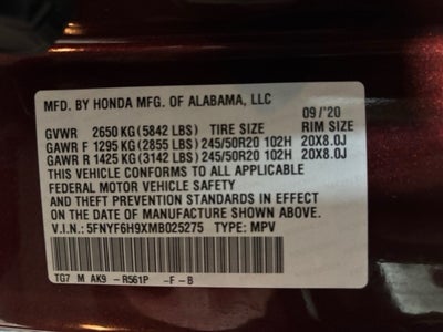 2021 Honda Pilot Touring 8 Passenger